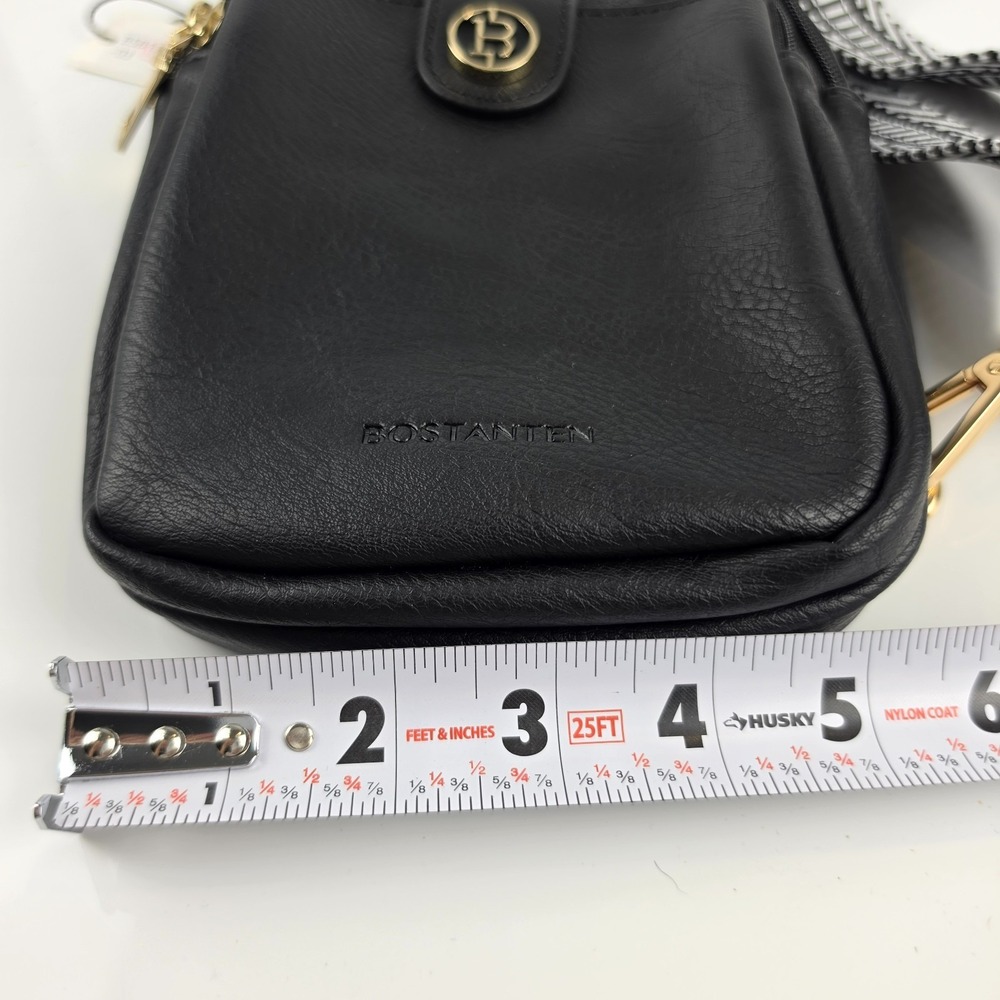 Bostanten NWT Black Leather‎ Sling Crossbody Bag Chevron Strap Gold Hardware - Picture 10 of 10